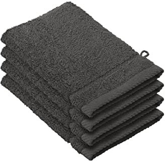 De Witte Lietaer 194690 Stephanie Waschhandschuh-Set, 4 Waschhandschuhe, aus Baumwolle, dunkelgrau, 540 g/m², 15 x 22 x 1 cm