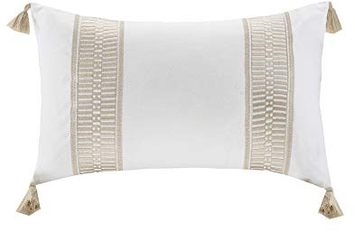 Harbor House Modern Design Decorative Pillow Hypoallergenic Sofa Cushion Lumbar, Back Support, Oblong 12 x 20, Anslee, Cotton Tassel Taupe