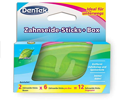 DenTek On the Go - Je 6 Zahnseide-Sticks in 2 farbigen Boxen