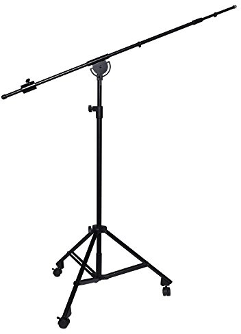 LyxPro Professional Microphone Stand Heavy Duty 90” Studio Overhead Boom Stand with Rolling Caster Wheels, 87” Extra Long Telescoping Arm Mount, Foldable Tripod Legs & Adjustable Counterweight