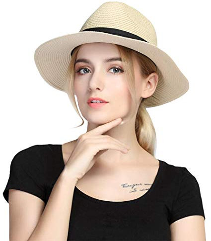 Taylormia Damen Panama Hut Strohhut faltbar Strand Sonnenhüt Sommer Fedora UPF 50 +
