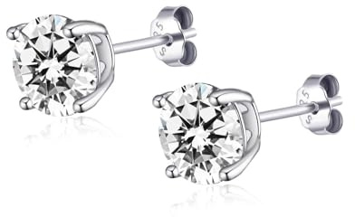 Philip Jones Sterling Silver 5mm Round Earrings Created with Zircondia® Crystals