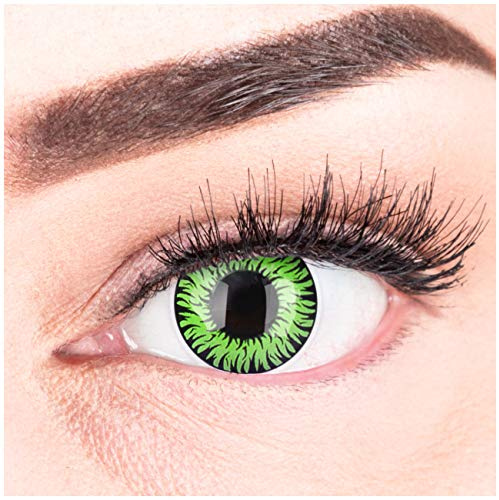 Farbige Grüne Kontaktlinsen Anime Werewolf Green Circle Lenses Ohne Stärke Heroes Of Cosplay Stark Deckend Intensive Farben mit gratis Linsenbehälter farbig für Halloween Fasching