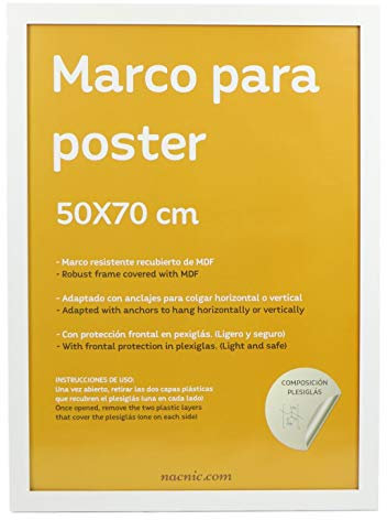 Nacnic - Marco Fotos Blanco 50x70 cm | Madera MDF y Vidrio Acrílico | Decoración del Hogar con Cuadros, Láminas, Posters y Puzzles