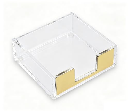 MultiBey Sticky Notes Holder Clear Acrylic Memo Notepad Holder, Desktop Organizer for Office Home Schools (Gold)
