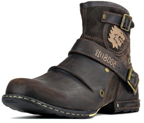Herr Stövlar Chukka Motorcykel Boots för Män Vandring Combat Ankel Biker Dragkedja Mode Känga Svart Brun OS-5008-1-D-7
