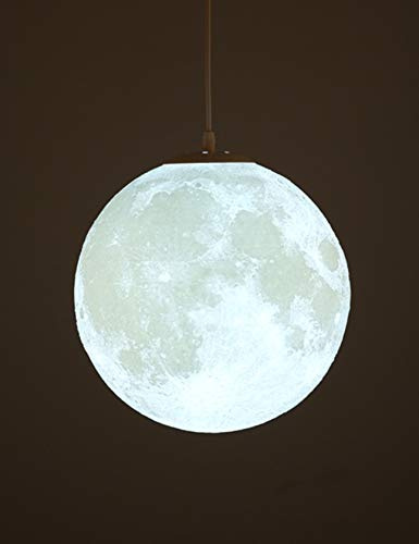 KRUIHAN 3D Mond Pendelleuchte, E27 Deckenlampe Mond für Kinderzimmer 20 cm | 3D-gedruckter PLA Mond-Lampenschirm, Mondlampe Hängend mit Mondtextur für Wohnzimmer, Kücheninsel & Bar, ohne Leuchtmittel
