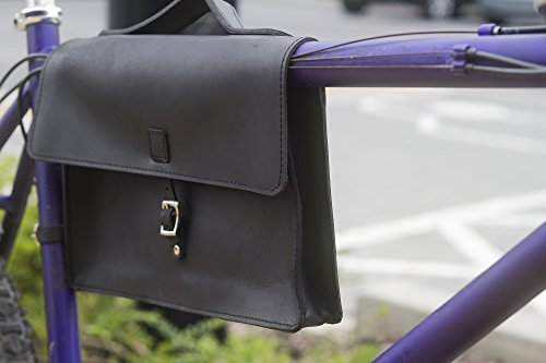 London Craftwork Satch-BL Rahmentasche für Fahrrad, echtes Leder, Schwarz