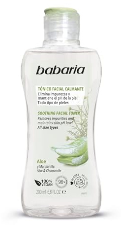 Babaria – Tonico Facial Calmante Con Aloe Vera Y Manzanilla | Tonico Facial Piel Madura | Tónico Facial 200 Ml Blanco