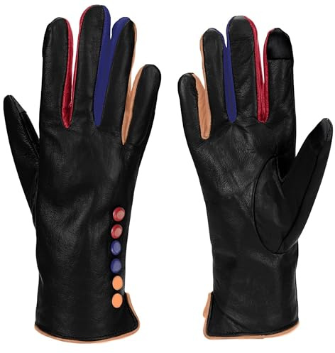 Vera Tucci TIFFANY G01 Leather Multi Colour Button & Fingers Glove (LXL, BLACK)
