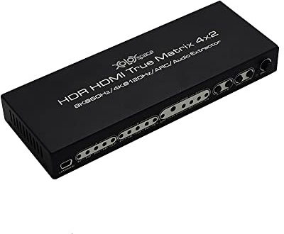 XOLORspace 43420A HDMI 2.1 8K HDR HDMI True Matrix Switch 4x2 Soporta 4K 120Hz y Dolby Vision con extractor de audio óptico y L/R y ARC