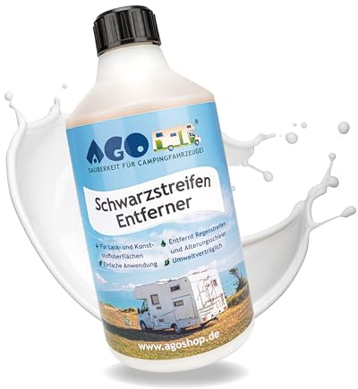 AGO® Schwarzstreifen Entferner, Polier-Reiniger für Wohnwagen, Wohnmobil & Camper, entfernt Regenstreifen & Grauschleier auf Lack & Kunststoff, 500ml