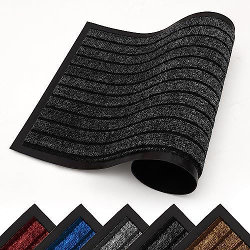 Hafaa Indoor & Outdoor Black Door Mat 40x60 cm Non Slip Water Absorbent Rubber Mat Heavy Duty Floor Mats