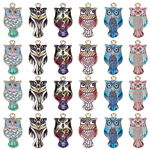 SUNNYCLUE 1 Box 36 Stück Eulen Anhänger Eulen Anhänger Halloween Eulen Emaille Anhänger Bunte Magische Abstrakte Fliegende Tiere Legierungs Anhänger Für Die Schmuckherstellung Charm Halsketten Armband