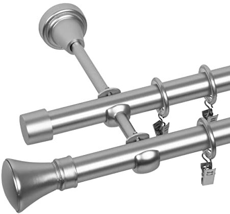 RENA Gardinenstange Vorhangstange 2-läufig - 19 mm - aus Metall - Lautlose Rollen - Komplettset - Chrom Matt 160cm |Monako
