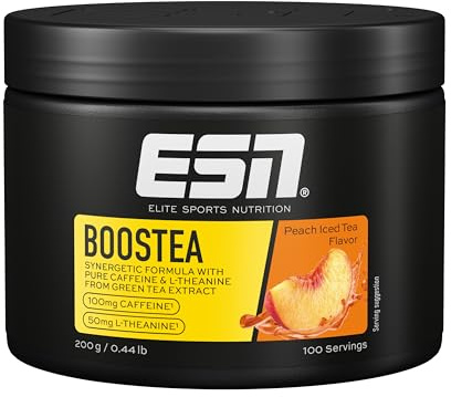 ESN Boostea, Infused Ice Tea Peach, 200 g, Booster mit Koffein, L-Theanin und Grüntee-Extrakt - made in Germany