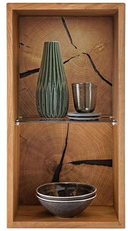 Wandregal Eiche massiv geölt (BxHxT 34x64x20 cm) inkl Glasboden