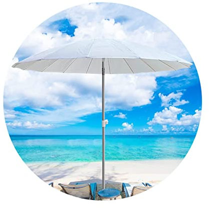 LefeDa 200cm Sonnenschirm Mit Ständer Weiß Sonnenschirm Strand Neigbar Sonnenschirm Im Freien UV-Schutz Abnehmbar Gartenschirm Wasserdicht Höhenverstellbar Mit 16 Rippen Für Terrasse Balkon Pool