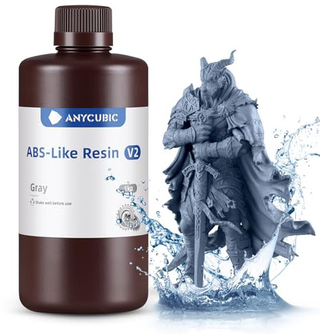 ANYCUBIC Wasser Waschbares ABS-Like Resin V2, 3D Drucker Resin Geruchsarm, Hohe Härte und Haltbarkeit, Hochpräzises 405nm UV-härtendes Harz für 4/6/8K LCD/DLP 3D-Drucker, Grau 1000g