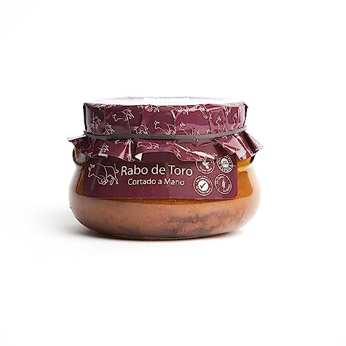 Queue de bœuf sauce au vin rouge coupée à la main. Queue de boeuf mijotée 640grs. Recette familiale, maison et artisanale. Conserves gourmandes. Cadeau original tout le monde. 100% fabriqué en Espagne