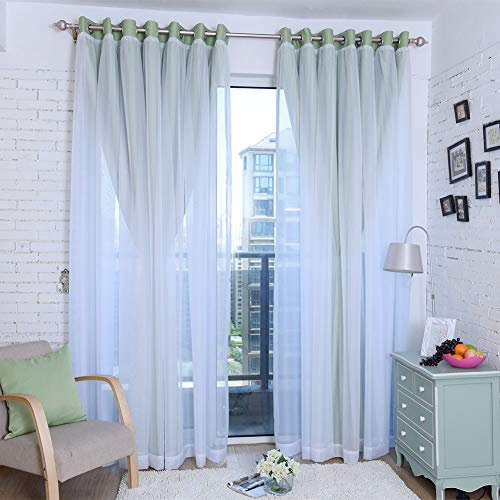 Doppelschichtiger Fenster-Verdunkelungsvorhang, transparenter Voile-Raumverdunkelungsvorhang mit Ösen, Kindervorhänge, doppelstöckige Fensterpaneele, Vorhang für Mädchenzimmer (grün, B 200 x H 250 cm)