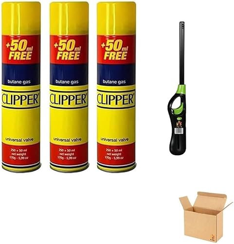 ANGIX 3 x Clipper Gas 300ml Clipper Butane Gas Fuel Lighter Refill Ideal for BBQ, Camping, Kitchen & Cooking Lighter | Clipper Gas Refill Lighter Fluid Bottle, Yellow