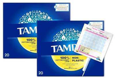 Tampons Regular Cardboard Applicator Blue Box 40 Tampons (2 Packs of 20) | Leak Protection | Super Absorbent | Fragrance-Free | Long Lasting Protection