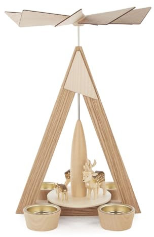 Rudolphs Schatzkiste Teelichtpyramide Rehe Natur BxHxT 20x29x20cm NEU Holzpyramide Tischdekoration Dekoration Weihnachten Wärmespiel Lichter Figur Edelholz Seiffen Erzgebirge Holz Flügel Kerzen