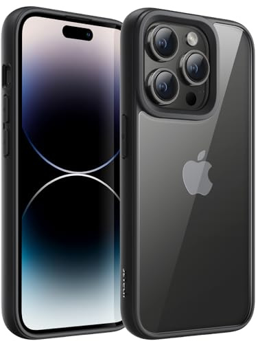 JETech Hülle für iPhone 14 Pro, Raumfahrt Schwarz | Einfarbig Matter TPU-Rahmen, Kratzfest, Handyhülle mit Transparenter Rückseite