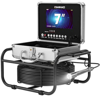 ESANHAO Telecamera di Ispezione tubi 30M, Telecamera per Fognatura Impermeabile IP68 con DVR, 7'' Schermo Professionale Telecamera Endoscopio 16GB