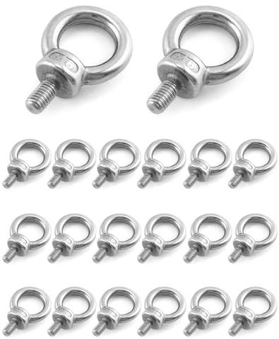 QWORK 20 Pack Stainless Steel M6 x 12mm Shoulder Lifting Ring Eye Bolt with Male Thread for Machinery, Ring Shoulder Eye Bolts