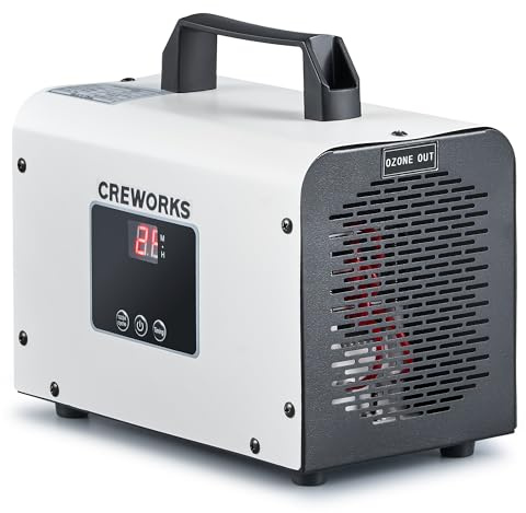 CREWORKS Générateur d'Ozone 15000 mg/h Domestique Commercial Machine Purification à Air Élimination des Odeurs Pièce de 300 m² avec Minuterie pour Salle Voiture Maison Bureaux, Blanc