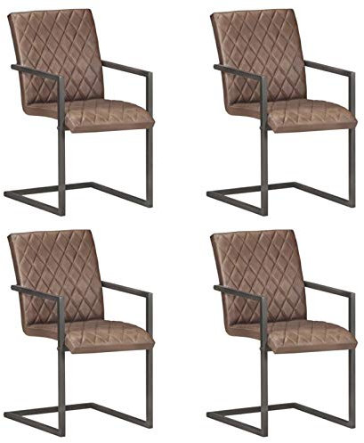 CIADAZ Freischwinger 4 STK Esszimmerstühle, Stühle Set, Küchenstühle, Besucherstuhl, Stühle Esszimmer, Bankettstühle, Essensstuhl, Braun Echtleder