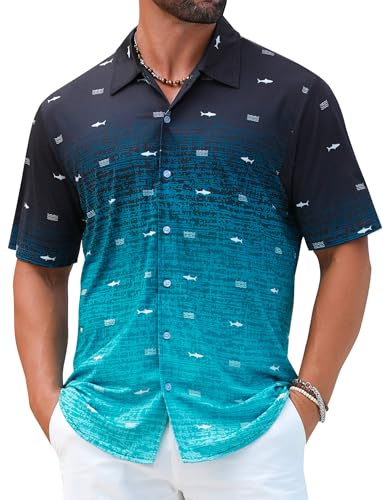 ELETOP Men's Hawaiian Shirt Summer Stretch Short Sleeve Tropical Beach Button Down Casual Shirt M035 Gradient Green XXL