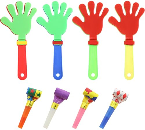 DHSBGWSX 4 Stück Bunte Handklatscher Mit 4 Stück Bunten Kinderpfeife, Geräuschmacher, Klatschspielzeug, Partyhorn, Kindertrompete Für Geburtstagsfeiern, Sportveranstaltungen, Karneval, Feiern