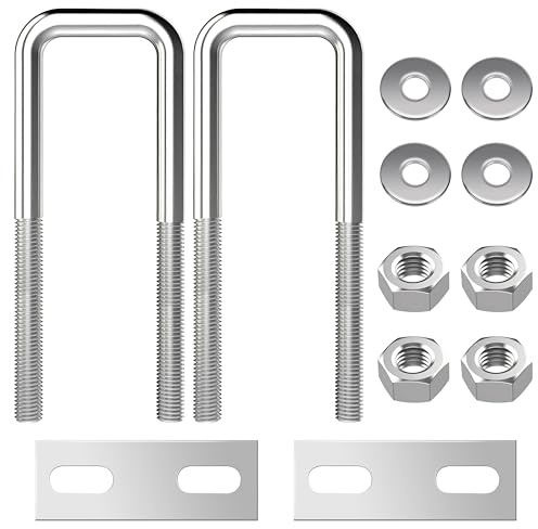 Perno en U Cuadrado Pernos en Forma de U de Acero Inoxidable con Tuercas y Placas para Fijación de Tubería 25 mm de Ancho Interior 2 Piezas M8 25x100mm