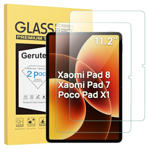 Gerutek [2 Piezas Protector Pantalla para Xiaomi Pad 8/8 Pro/Pad 7/7 Pro/Poco Pad X1 (2026/2025/2024), 11.2 Pulgadas, Dureza 9H, Ultra transparente, Antiarañazos, Antihuellas, Cristal Vidrio Templado