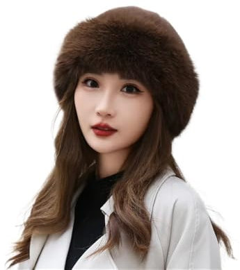 VONCYKI Modische Wintermütze mit dickem pelzigem Haarband, flauschig, für Damen und Mädchen, Fellmütze, Winter, Outdoor, Ohrwärmer, Skimütze, Beanies (braun)