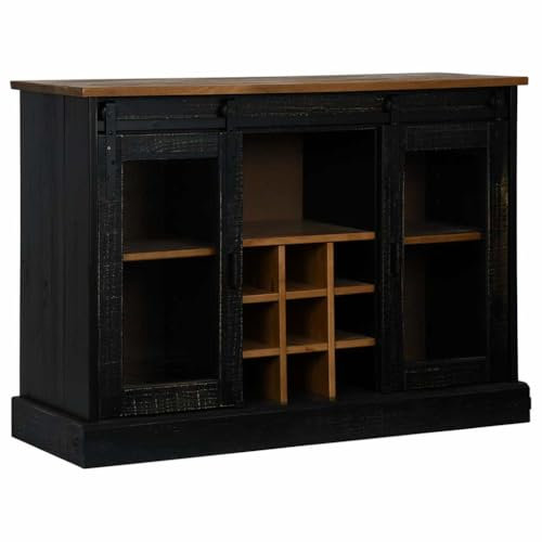 vidaXL Skänk HALDEN 2 skjutdörrar svart 112x40x80 cm massivt trä, förvaringsskåp, sideboard skåp, hall skåp, bufféskåp, kök förvaringsskåp