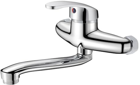 VirtuGro Rubinetto a Muro Rubinetto Lavello Cucina Miscelatore Cucina Acqua Calda e Fredda Bocca di Erogazione Orientabile a 360° Cromato (20cm)