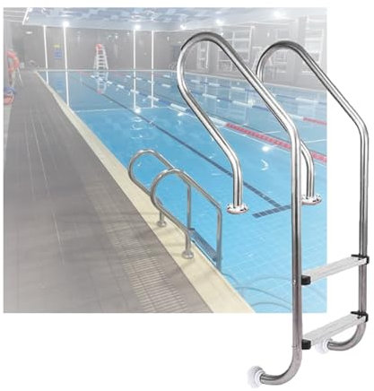 2 Steps Swimming Pool Ladder, Swimming Pool Stairs,Entry and Exit,Stainless Steel Pedal Step for Water Park Outdoor(Drilling,2-Steps1.2mm)