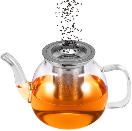 Glass Teapot with Infuser, 1.2L Heat-Resistant Borosilicate Glass Pot with Removable Strainer, Clear Tea Pot for Brewing Tea, Tea Bags & Herbs