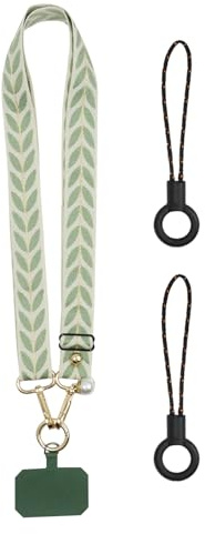 witeup Catena per cellulare universale con 2 cordini corti, colore verde, da appendere con toppa, cordino regolabile per cellulare per cordino, cordino per cellulare per smartphone, verde, Taglia
