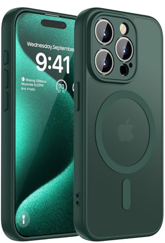 KPPIT Magnetisch für iPhone 15 Pro Hülle 6,1 Zoll Kompatibel für Magsafe,[Militärnorm Schutz Handyhülle] Durchscheinende Matt Kratzfeste Rückseite Schutzhülle Hülle für iPhone 15 Pro Case, Dunkelgrün