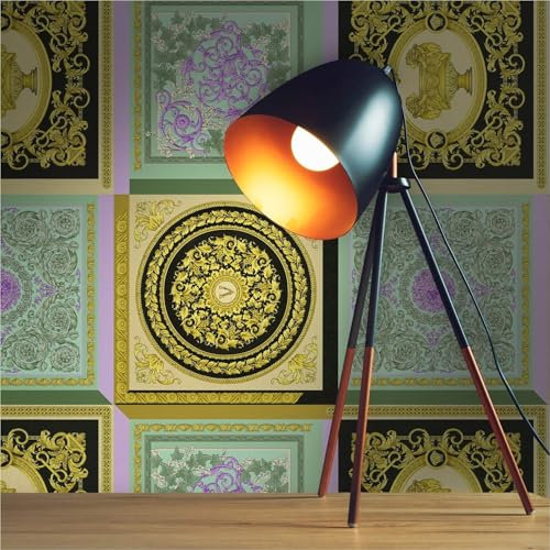 TADESSI Papier peint intissé - Aspect baroque M1 - No.11531 - Doré, vert, noir, violet - Papier peint design pour salon, chambre à coucher, cuisine