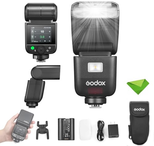 Godox V480 F V480-F TTL Touchscreen Flash for Fujifilm Cameras, 1/8000 HSS | GN50 650 Full Power Flash, 1.7s Recycle Time, 2.4G Wireless, Built-in Modeling Light, 7.2V/2200mAh Li-ion Battery Speedlight