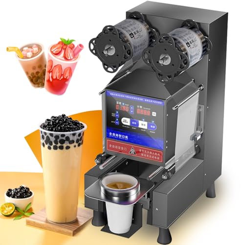 XSDAJSD Machine à sceller Les gobelets, entièrement Automatique, électrique, 500-650 gobelets/h, Panneau de Commande numérique, 90/95 mm, pour Le thé au Lait et Le café