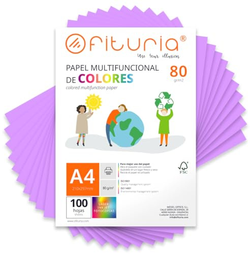OFITURIA Buntes Papier, 100 Blatt A4 80g – Farbiges Papier für Basteln, Drucker, Scrapbooking – Farbbögen (Lila, 100 Blatt)