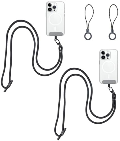 Luxvara 2 PCS Phone Lanyard,Adjustable Crossbody Smartphone Belt,Cell Phone Neck Strap with Keychain and Patch,Anti-Theft Smartphone Strap,Compatible with Most Smartphones and Cases,Black