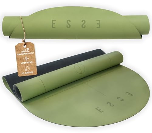 ESSE MOOD Flawless Yogamatte XL oval 190x68 cm - 4 mm dick, rutschfest und geruchsneutral, Naturkautschuk, Alignment-Linien, super Grip schweißabsorbierend, Pilates Sportmatte tragbar 2,5 kg